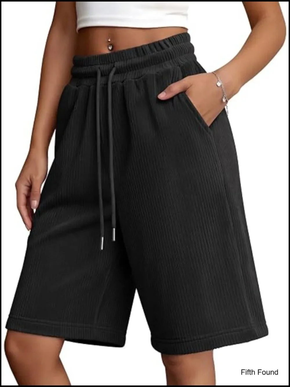 Women's Corduroy Bermuda Shorts Wide Leg Drawstring Casual Baggy Knee Length
